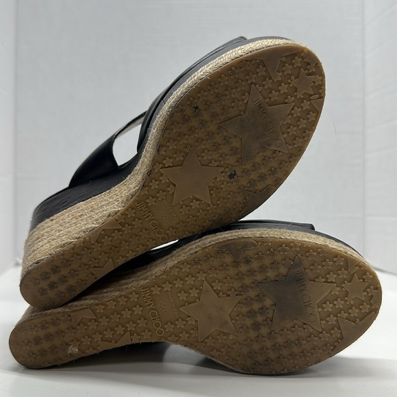 Jimmy Choo Pledge Espadrille Wedges Open Toe Shoes Leather Black Size 40 US 10 - Picture 12 of 13